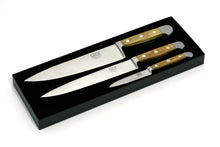 Güde Messer-Set im Geschenkkarton, geschmiedet, Serie Alpha, Doppelkropf, 3-teilig, Griff Olivenholz